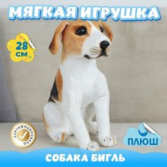 Мягкая игрушка Собака Бигль для девочек и мальчиков / Плюшевая Собачка для детей KiDWoW белый 28см