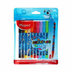Фломастеры 12 цветов COLORPEPS OCEAN LIFE, суперсмываемые, декорированные, европодвес Maped