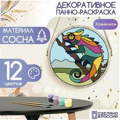 Картина раскраска по номерам на дереве / Панно декоративное с принтом Хамелион (животные, ящерица, пейзаж) - 31 Бруталити