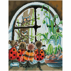 Алмазная мозаика ТРИ совы "В ожидании весны", 40*50см, холст на деревянном подрамнике, картонная коробка с пластиковой ручкой