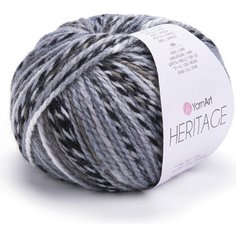 Пряжа Yarnart Heritage чёрно-белый меланж (330), 25%шерсть/75%акрил, 125м, 50г, 5шт