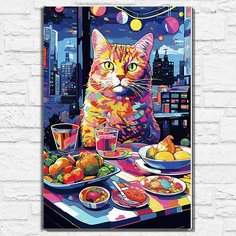 Картина по номерам на холсте кот в кафе (Животные, милота, абстракция) - 12604 В 60x40 Бруталити