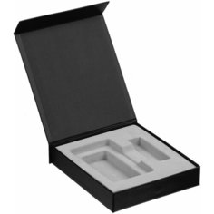 Коробка Latern для аккумулятора 5000 мАч и флешки, черная, 17,5х15,5х3,3 см, переплетный картон; покрытие софт-тач Нет бренда