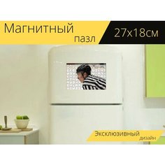 Магнитный пазл "Хоккей, судья, игра" на холодильник 27 x 18 см. Lots Prints