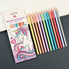 Цветные карандаши пастельные 12 цветов "Единорог", Минни Маус, трёхгранный корпус Disney