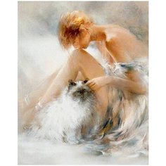 Алмазная мозаика на подрамнике 40x50 Девушка с котом Kolibriki