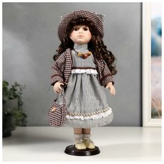 Кукла коллекционная керамика "Тая в полосатом платье и пиджаке в клетку" 40 см Нет бренда