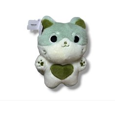 Мягкая игрушка Котик с сердечком аниме 30 см зеленый китай