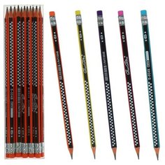 Карандаш чернографитный "Шахматка", твёрдость НВ, с ластиком, корпус треугольный, заточенный, микс Noname