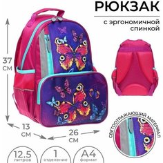 Рюкзак школьный, 37 х 26 х 13 см, эргономичная спинка, Calligrata ОРТ "Бабочки"