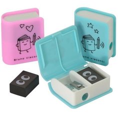 Точилка одно отверстие FUNSHARP "Книга", с ластиком, в контейнере, микс Bruno Visconti