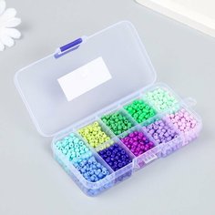 Бисер стекло 6/0 в шкатулке 10 делений "Сине-зелёный" 1 деление=10 гр 12,8х6,5х2,2 см Арт Узор