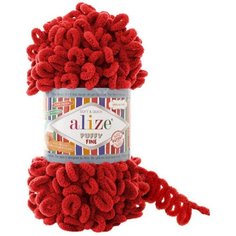 Пряжа Alize Puffy fine красный (56), 100%микрополиэстер, 14,5м, 100г, 2шт