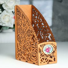 Подставка для бумаг "Летние цветы" для А5, мдф, дуб, 9,5х18,5х24,5 см Россия