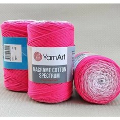 Пряжа YarnArt Macrame Cotton Spectrum Ярнарт Макраме Коттон Спектрум шнур для плетения, цвет 1311 малиновый неон-свнтло розовый, 250 г, 225 м, 3 шт