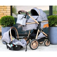 Ining Baby V10 - коляска 3 в 1 для детей от 0 до 3-х лет Реверсивный блок, серая