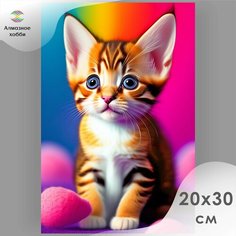 Алмазная мозаика, Картина стразами, Алмазное хобби "Рыжий котенок" 20х30 без подрамника