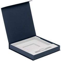 Коробка Memoria под ежедневник и ручку, синяя, 24х23,5х3,5 см, переплетный картон, покрытие софт-тач Нет бренда