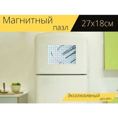 Магнитный пазл "Стоматолог, стоматологические инструменты, скальпель" на холодильник 27 x 18 см. Lots Prints