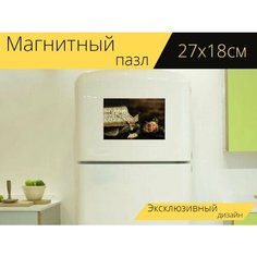 Магнитный пазл "Роза, старая книга, жемчужное ожерелье" на холодильник 27 x 18 см. Lots Prints