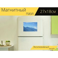 Магнитный пазл "Горы, озеро, лодки" на холодильник 27 x 18 см. Lots Prints