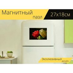 Магнитный пазл "Тюльпаны, цветы, завод" на холодильник 27 x 18 см. Lots Prints