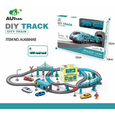 Двухуровневая железная дорога c электропоездом, машинками и аксессуарами City Train Городской поезд, 92 детали 