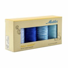Набор ниток METTLER "Poly Sheen", 4 катушки, цвета 3761, 3544, 9930, 4240, в подарочной упаковке