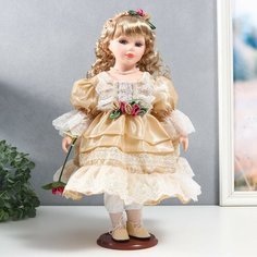 Кукла коллекционная керамика "Нина в карамельном платье, в цветочном венке" 40 см Россия