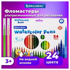 Фломастеры BRAUBERG "PREMIUM", 24 цвета, ультрасмываемые, классические, вентилируемый колпачок, картонная коробка с европодвесом, 151940