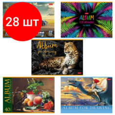 Комплект 28 шт, Альбом для рисования, А4, 40 л, скоба, обложка картон, HATBER, 205х290 мм, "Ассорти 2" (5 видов), 40А4В