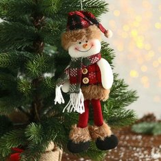 Мягкая игрушка "Снеговик в клетку" 8х29 см, красно-коричневый Зимнее волшебство