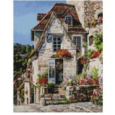 Алмазная мозаика Белоснежка "Франция. Ракамадур" / Набор алмазной мозаики 40х50 см / На подрамнике / Полная выкладка / Дом / Цветы