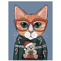 Картина по номерам, "Живопись по номерам", 36 x 48, A328, котёнок, свитер, конфеты, мышонок, подарки, очки, Рождество