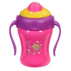 Поильник с трубочкой BabyOno 1036, 220 мл розовый с рисунком