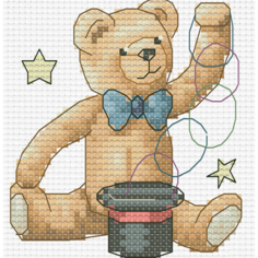 Набор для вышивания крестом Белоснежка "Медвежонок фокусник" / Набор для вышивания крестиком 7.5х8.5 см / Игрушки / Мишка / Фокусы