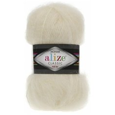 Пряжа Alize Mohair classic, 24 % шерсть, 25 % мохер, 51 % акрил, 100 г, 200 м, 5 шт., 1 кремовый