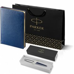 Подарочный набор: Шариковая ручка Parker Jotter Essential, Royal Blue CT, стержень: Mblue и Ежедневник синий недатированный