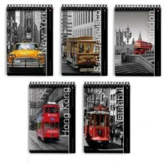 Блокнот А6, 40 листов на гребне "Города", картонная обложка, блок офсет 55 г/м2./В упаковке шт: 7 Альт