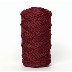 Шнур хлопковый эльнить - 4 мм, 100 м, 80% хлопок, 20% полиэфир , без сердечника /шнур для вязания, рукоделия, макраме/"гранат"