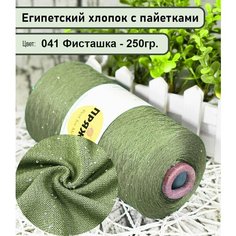 Бобинная пряжа SEQUINS LUCIDO 95% египетский хлопок, 5% микро-пайетки 100гр./1500м. цв. 041 фисташка (вес 250гр)