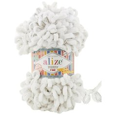 Пряжа Alize Puffy Fine -1 шт, 686 белый леопард, 14 м/100 г, маленькие петли (2 см) /Ализе Пуффи файн/