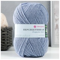 Пряжа "Перспективная" 50% мериносовая шерсть, 50% акрил объёмный 270м/100гр (39-Сероголубой), 1шт Пехорка