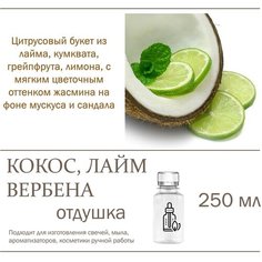 Кокос, лайм, вербена - отдушка для свечей и мыла (250 мл) Candle M