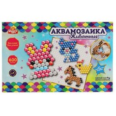 Набор для творчества Аквамозаика животные 600 бусин, основа 10 х 10 см и шаблоны для детей Zhorya