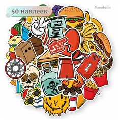 Наклейки - Еда, Напитки, Пляжный отдых (2) - 50шт. Mandarin