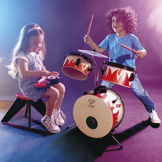 Набор игрушечных музыкальных инструментов для детей "Барабанная установка со стульчиком и пианино диджея" Hape