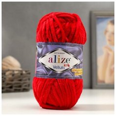 Пряжа "Velluto" 100% микрополиэстер 68м/100гр (56 красный) 5440047 Alize