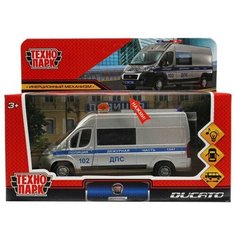 Технопарк Машина металлическая Fiat Ducato «Полиция», инерционная, 14 см, открываются двери, свет, звук, цвет серебристый