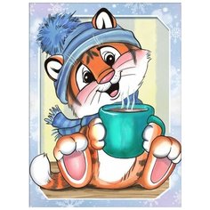 Алмазная мозаика "Тигренок в кофе", 15x20 см, Алмазная Живопись